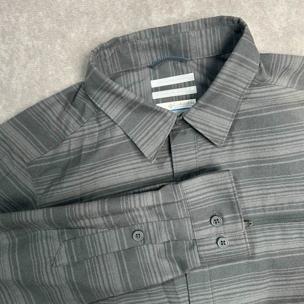 Columbia Omni Wick Fishing Shirt Mens Small Gray Long Sleeve Button Up